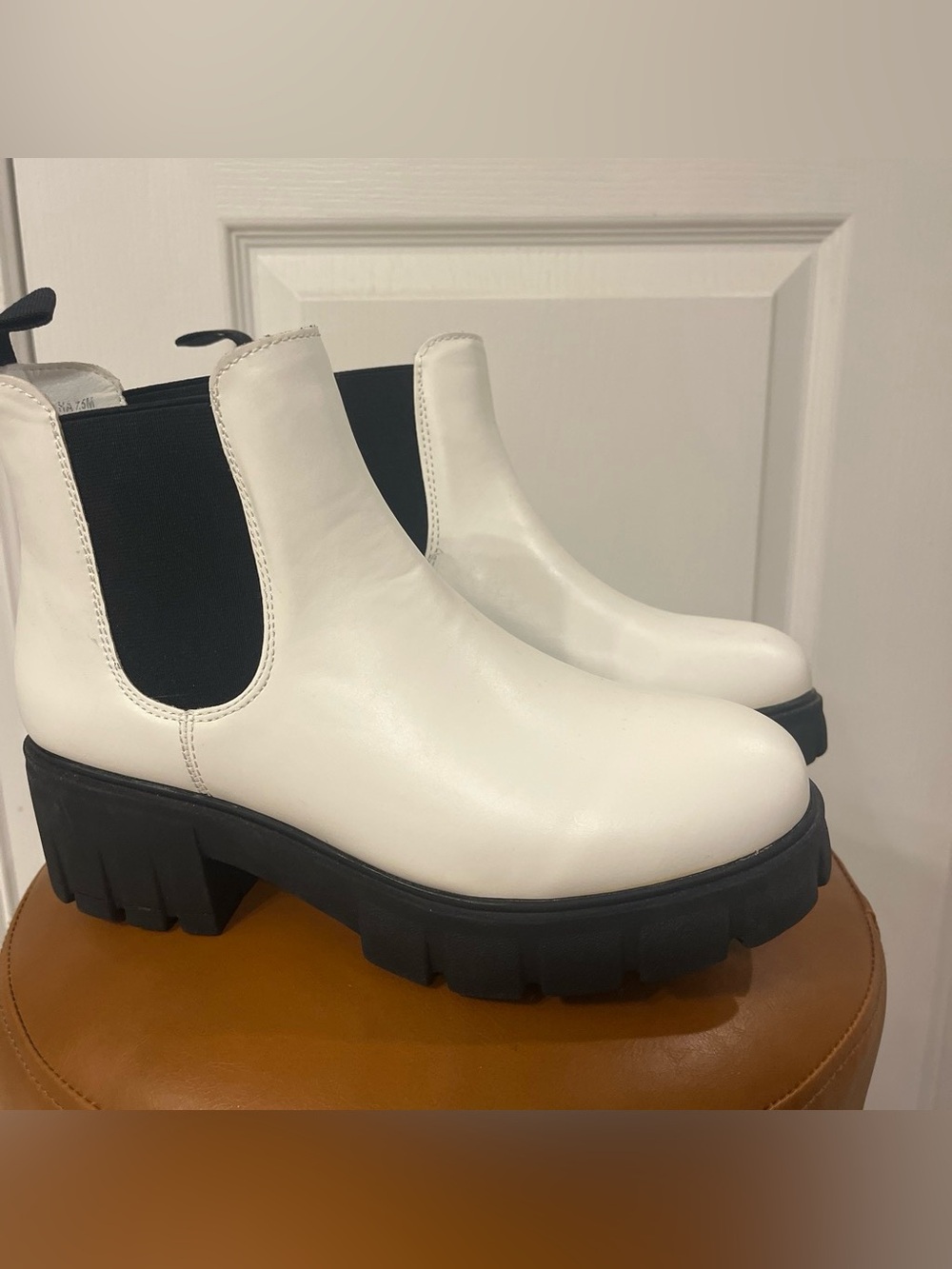 White Chelsea Combat Boots with Chunky Lug Sole
